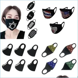 Designer masker ADT Fashion Mask Dustproare Rhinestone Designer Face Masks Washble Reanv￤ndbar svart mun dhs Drop Delivery Home Garden DHICV