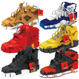 Kit di costruzione di modelli 666 pezzi Mini blocchi di scarpe da basket A J Modello di scarpe da ginnastica giocattolo Set di mattoni Assemblaggio fai da te per regali per bambini Blocchi di giocattoli versione più alta.