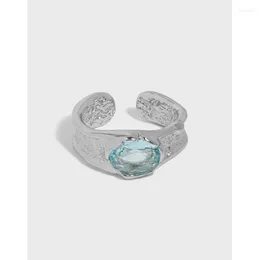 Klusterringar verkliga. Autentisk 925 Sterling Silver Oregelbunden struktur Aquamarine /Rose Quartz Ring Justera för bröllop C-100