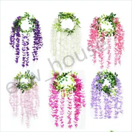 Dekorativa blommor kransar 1 8m konstgjorda wisteria blommor 7 f￤rger v￤gg h￤ngande diy rotting mittpunkt xmas party br￶llop dekora dh79u