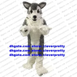 Graues weißes langes Pelz-Maskottchen-Kostüm mit pelzigem Wolf, Husky-Hund, Fuchs, Fursuit für Erwachsene, Charakter, Kindergarten, Verkaufsleistung zx1015