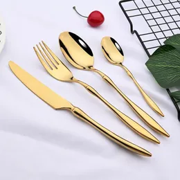 Geschirr-Sets, 4/16-teilig, Küchenspiegel, Geschirr, 18/10 Edelstahl, komplettes Messer, Gabel, Löffel, Goldbesteck, Tafelbesteck