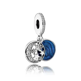 Sterling Silver Moon Blue Sky Dangle Charm com caixa original para Pandora Pulseira Bangle Colar Jóias Fazendo Pingente Encantos Acessórios