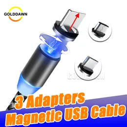 3 in 1 Magnetic Phone Cables Charger Line 2A Nylon Fast Charging Cord Type C Micro USB Cable Wire for Samsung S21