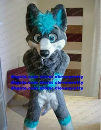 Traje de mascote de lobo peludo de pele longa cinzenta Husky Dog Fox Fursuit de desenho animado de desenhos animados de caráter esportivo Party Shopping Mall ZX3010