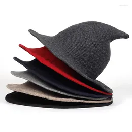 Berets 2022 Stricken Eimer Hut Hexe Fischer Männer Frauen Halloween Dekor Party Hüte Krempe Sonne Spitze Becken Rot Schwarz