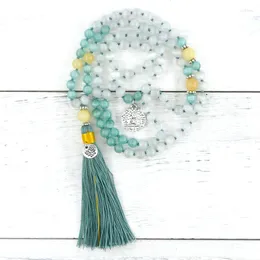 H￤nge halsband ljus sj￶ bl￥white opal gul jade 108 p￤rlor mala halsband lotus charm tasslar buddha hand knutna smycken