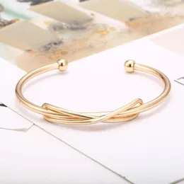 Bangle Gold Color Simple Design Open Cuff Bangles Women Elegant Trendy Pulseira Wedding Party Gifts 2022 Fashion Jewelry