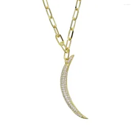 Kedjor Guld Silver Color Pave CZ Moon Open Link Chain Choker Halsband för Lady Women Gift