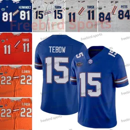 84 Kyle Pitts College Football Jersey 11 Kyle Trask 22 Emmitt Smith 15 Tim Tebow 81 Aaron Hernandez Florida Gators Purple Orange Męskie koszulki zszyte