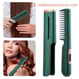 Hair Straighteners Electric Hair Straightener Brush Comb Mini Hair Curler Fast Heating Men Beard Straightening Iron Combs Wet Dry Styling Tools 221104