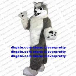 Long Fur Furry Grey Wolf Mascot Costume Husky Dog Fursuit Vuxen Tecknad karakt￤rsdr￤kt om helgdagar Company Kick-off ZX1710