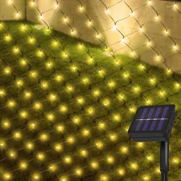 سلاسل Beiaidi تعمل بالطاقة الشمسية LED Net Mesh String Light 1.1x1.1m 2x3m Strtain Cartry Party Fairy Fairy Tree Garland