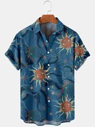 Camisas casuais masculinas estilo japonês homens azul rua desgaste camisa havaiana praia verão manga curta harajuku hip hop aloha sun print