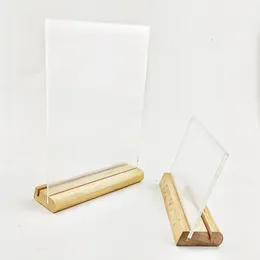 Retail Supplies Plastic Acrylic Display Stand Holder Frame Card Label Sign Wood Base 2 Types Price Advertising on Table 4pcs