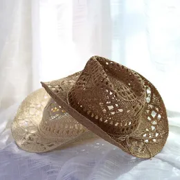 Berets Stroh Western Cowboy Hoed Hand Made Strand Hut Hüte Party Kappe Für Mann Frau Curling Rand Zon Beschützer Unisex Hut