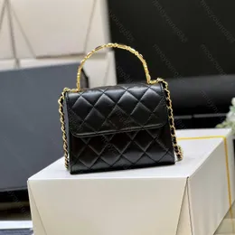 10A Top Tier Mirror Quality Luxuries Designers Emaille Handle Flap Bag Damen echtes Leder Lammfell gesteppte schwarze Handtasche Mini Shoulder Box Bag