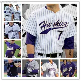 Anpassade Huskies NCAA Baseball White Purple Svart syade alla nummernamn Jonathan Schiffer Christian Jones Jersey