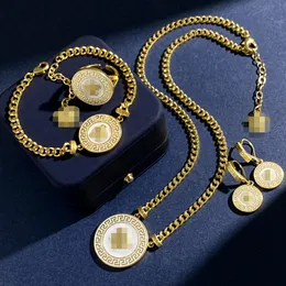NEW Fashion Necklace Bracelet Stud Earring Rings Sets Enamel resin Medusa Pendant Brass colour enamel Ladies Designer Jewelry gifts MS18 --01