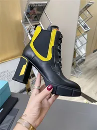 Pradity Brushed Designer Luxury Womens Milano Nylon Monolith Black Yellow Patent Lug Sole Platform Booties Leather Ankle Boots Original