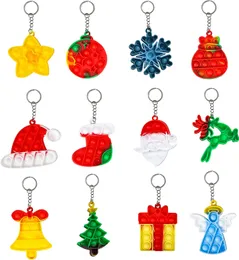 Fidget Sensory Toys Weihnachten Schlüsselanhänger Push Bubble Party Favor Schlüsselanhänger Anhänger Spielzeug Lustiges Anti-Stress-Relief-Geschenk