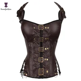 Vita pancia Shaper stile punk halterneck corsetto basco corpo donna pizzo corsetto disossato nero marrone 901 # 221019