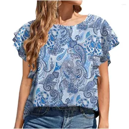 Women's Blouses 2022 Women Girl Short Sleeve Blouse Tees O Neck Printed Floral Fashion Butterfly Cute T Shirts Chiffon Tops