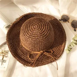 Широкие шляпы с краями лафит соломенная шляпа Женская козырька приморские каникулы пляж Пляж Складывание Большого Солнца