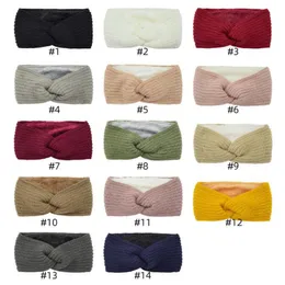 Moda donna turbante inverno caldo copricapo lavorato a maglia fascia foderata in pile sfocato accessori per capelli con nodo incrociato bandane