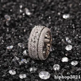 Rotatable Diamond Ring Fashion Hip Hop Pierścień Biżuteria Męskie złote srebrne pierścienie lodowe pierścienie252b