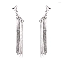 Backs Earrings Rongho Brand Water Drop Crystal Clip For Women Brincos Punk Rhinestone Chain Tassel Earring Femme Ear Cuff