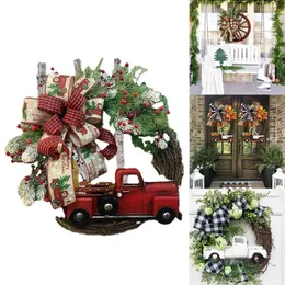 Decorative Flowers Christmas Decoration Wreath Truck Bows Garland Door Hanging House Number Xmas Red Car Navidad Artificial Plant Home