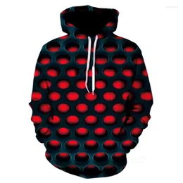 Felpe con cappuccio da uomo Felpe con cappuccio da uomo europee e americane Pullover Fashion Grid Honeycomb Tridimensionale 3D Digital Print Casual Men