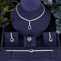 Серьги по ожерелью набор Jankelly Luxury 4pcs Bridal Zirconia для женской вечеринка Дубай Нигерия CZ Crystal Wedding