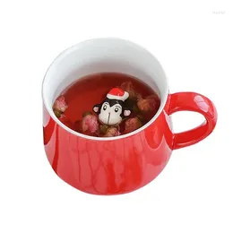 Tazze Creative Ceramic Stereo Animal Head Cup Cartoon Lid Christmas Mug