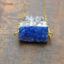 Hänghalsband grossiststång avlångt form blå kristallstenförbindelser druzy smycken halsband koppar kedjor i 18 tum nm11230