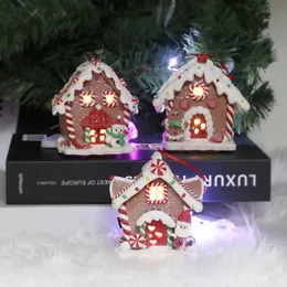 Juldekorationer Polymer Clay Lyinous Christmas House Creative LED Decorative Hanging Piece