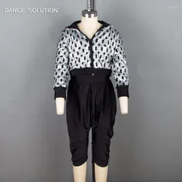 Scene Wear Jazz Hip Hop Costume White Sparkling Sequin Top With Camisole Bra Black Pant 11 tillgängliga storlekar Dance Performance 18543