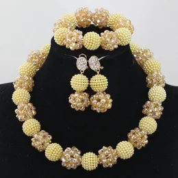 Brincos de colar Set Set Champagne Gold Women Gara Garufra Crystal Balls African Beads Party Jewelry We059