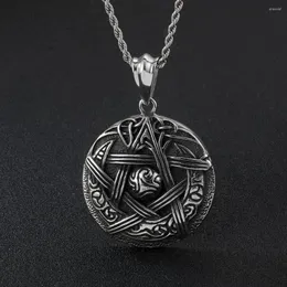 Pendant Necklaces Fongten Gothic Round Star Necklace For Men Black Stainless Steel Big Retro Punk Viking Link Chain Jewelry