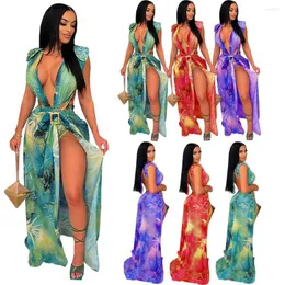 Women's Tracksuits Beach Seaside Suit 2022 Women's Vacuum Style Floating Skirt Sleeveless Cardigan Printed Hollow-out Swimsuit Two-Piece