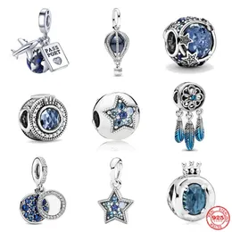 New Popular 925 Sterling Silver European Charm Original Bracelet Female Pandora Jewelry Blue Pendant Star Suspension Gift