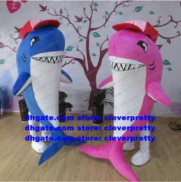 Blue Pink Shark Mascot Costume Adult Cartoon Character Outfit Suit Annons och publicitet Professionell Stage Magic ZX2925