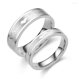 Anéis de casamento Produto de aço inoxidável ECG Heartbeat Casal Ring Versão coreana Titanium em forma de coração