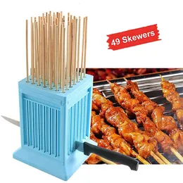 BBQ Tools Accessories Meat String Machine 49 Holes Barbecue Skewer Tofu Kebab Maker Box Grill Kitchen 221028
