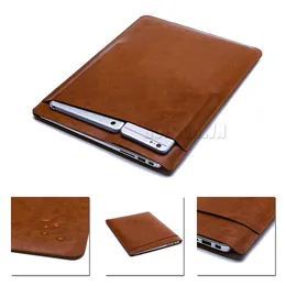 Luxe Retina Sleeve Case Dubbeltandzak met zak voor laptopzakken PU Leather Beschermende hoes voor Apple MacBook Air 11 12 13 15 inch