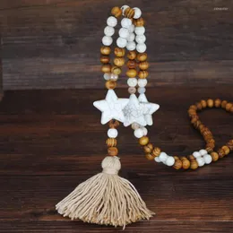 Pendant Necklaces Bohemian Style Mixed Wood Beads Howlite Stone Star Necklace With Cotton Tassel Women Party Sandbeach Jewelry Handmade