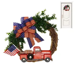 Decorative Flowers Patriotic Wreath For Front Door Decor Handcrafted American Stripes Stars Wreaths With Burlap Bow All Seasons Garland