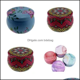 Storage Boxes Bins Flower Eyelash Iron Cases Empty Tinplate Candle Jars Box Round Drum Surface Wax Packaging Candy Gifts Container Dhnkv