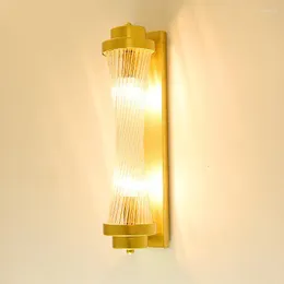 Wall Lamp Modern Golden Iron Baked Vanish With Column Glass Shade E14 Light Background Can Be Rotated To Thinner Waist